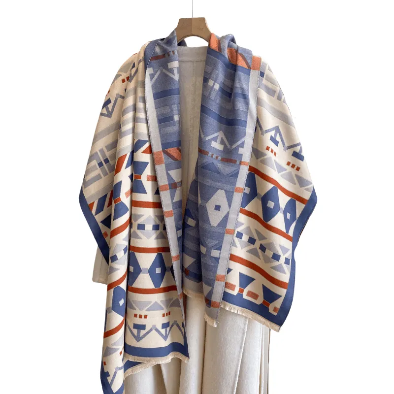 Deep Blue & Burnt Orange Geometric Patterned Scarf sold by Zulily