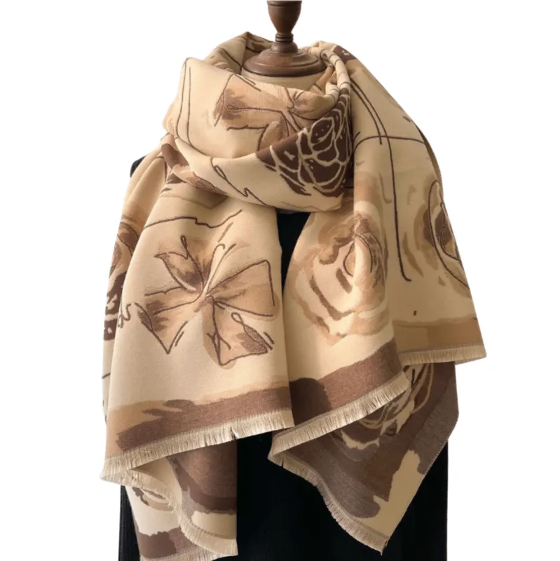Luxurious Hibiscus Flower Scarf in Beige sold by Zulily