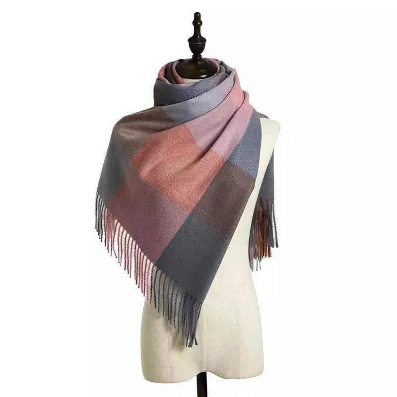 Cosy Plaid Scarf With Tasselsin Dusty Rose sold by Zulily
