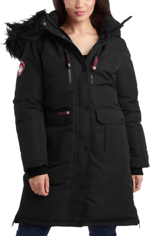 Canada Weather Gear Women's Long Winter Jacket with Removable Faux-Fur Hood sold by Zulily