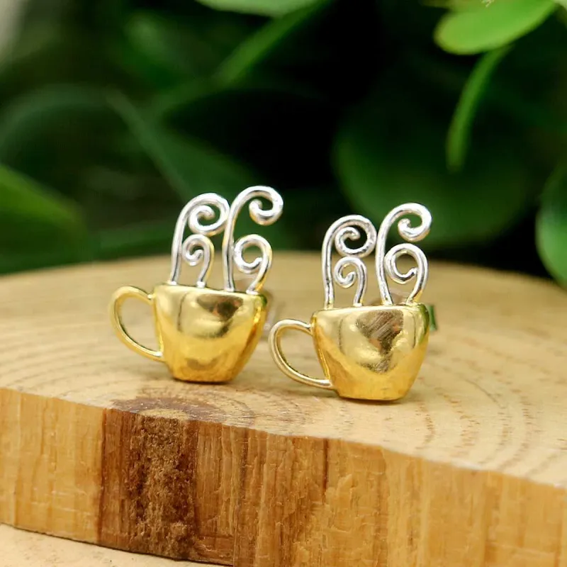 Amy and Annette 14K Gold and Sterling Silver Coffee Earrings sold by Zulily