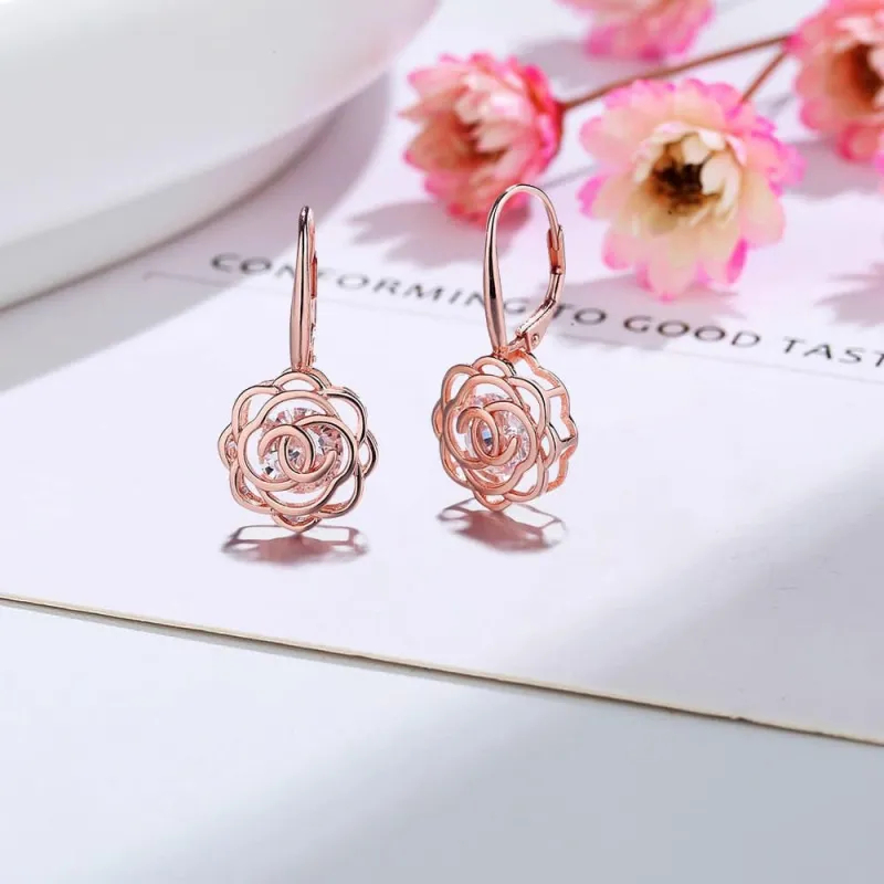Amy and Annette 14K White Gold Caged with crystals from Swarovski Rose Lever Back Earrings sold by Zulily