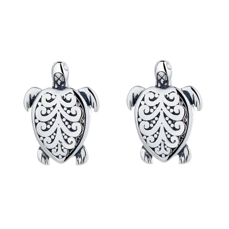 Amy and Annette Sterling Silver Artisan Turtle Earrings sold by Zulily
