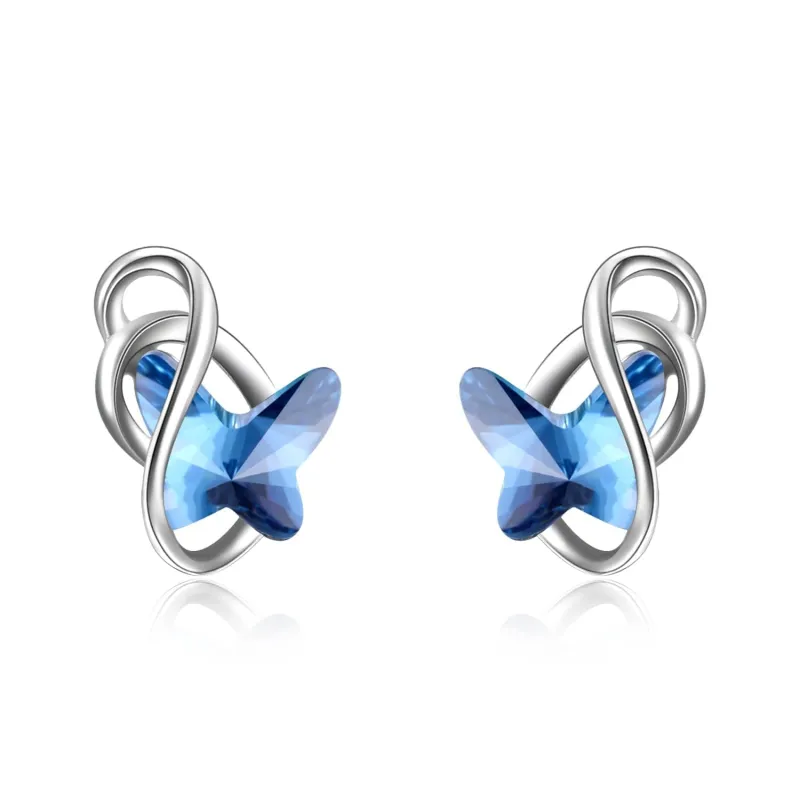Amy and Annette Sterling Silver Butterfly Earring made with blue crystal sold by Zulily