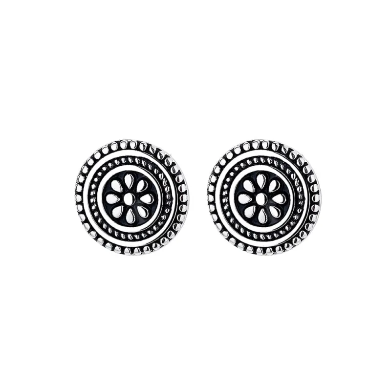 Amy and Annette Artisan Bali Filigree Oxidized Floral Stud Earrings in Oxidized Sterling Silver - Black - 8mm D sold by Zulily