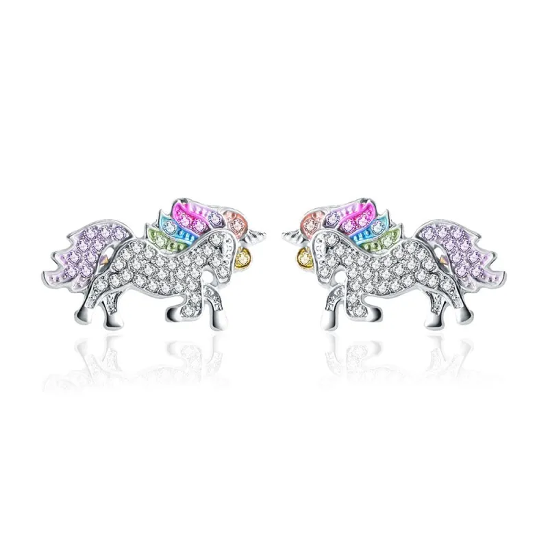 Amy and Annette 18k White Gold Multi-Colored Unicorn Stud Earrings sold by Zulily