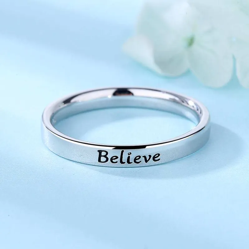 Amy and Annette Sterling Silver 'Believe' Band Ring 8 sold by Zulily