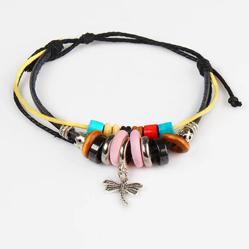 Fresh Fab Finds Fashion Dragonfly Pendant Leather Wristband Charm Bracelet sold by Zulily