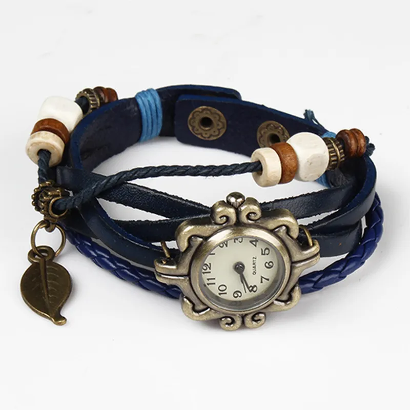 Fresh Fab Finds Beautiful Bohemian Style Retro Handmade Leather Tree Leaf Women\'s Watches-blue sold by Zulily