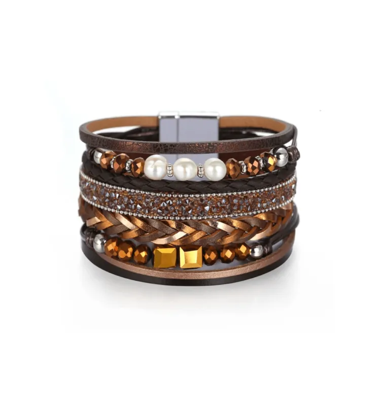 Metallic Brown Braided & Crystal Freshwater Pearl Multi Strand Bracelet sold by Zulily