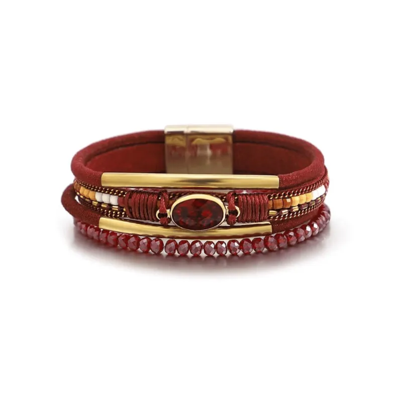 Goldtone & Red Multi-strand Beaded And Oval Bracelet sold by Zulily