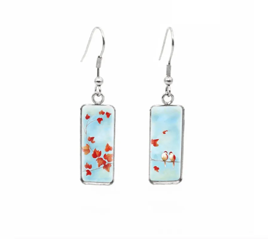 Don't AsK Rectangular Art-Print Drop Earrings – Lovebirds in the Sky – Lightweight Dangle Earrings for Women sold by Zulily