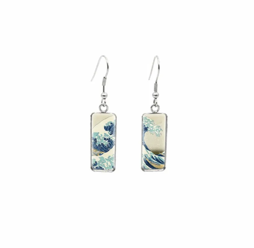 Don't AsK Rectangular Art-Print Drop Earrings – The Great Wave – Lightweight Dangle Earrings for Women sold by Zulily