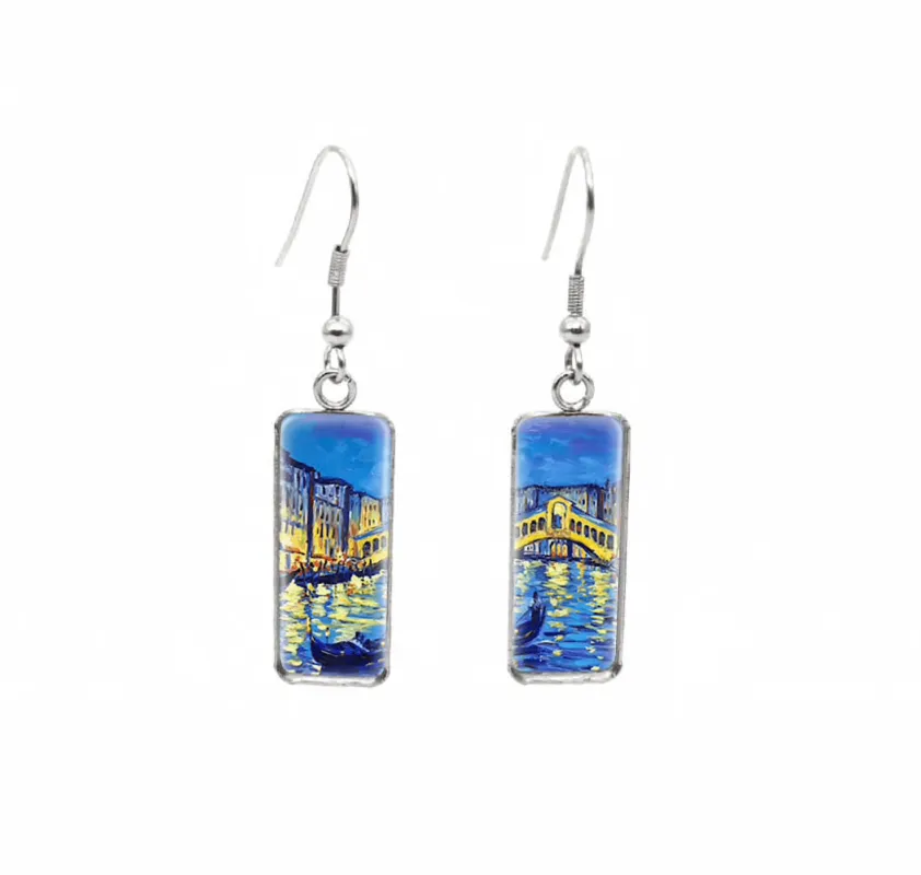Don't AsK Rectangular Art-Print Drop Earrings – Night Lights in Venice Canal – Lightweight Dangle Earrings for Women sold by Zulily
