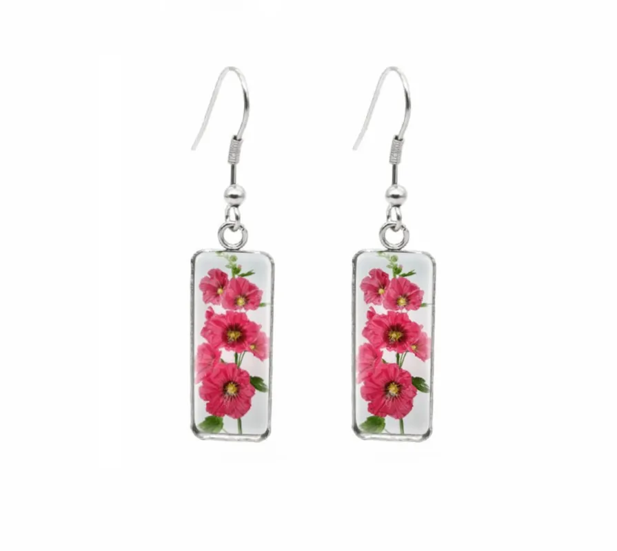 Don't AsK Rectangular Art-Print Drop Earrings – Bright Pink Flowers – Lightweight Dangle Earrings for Women sold by Zulily
