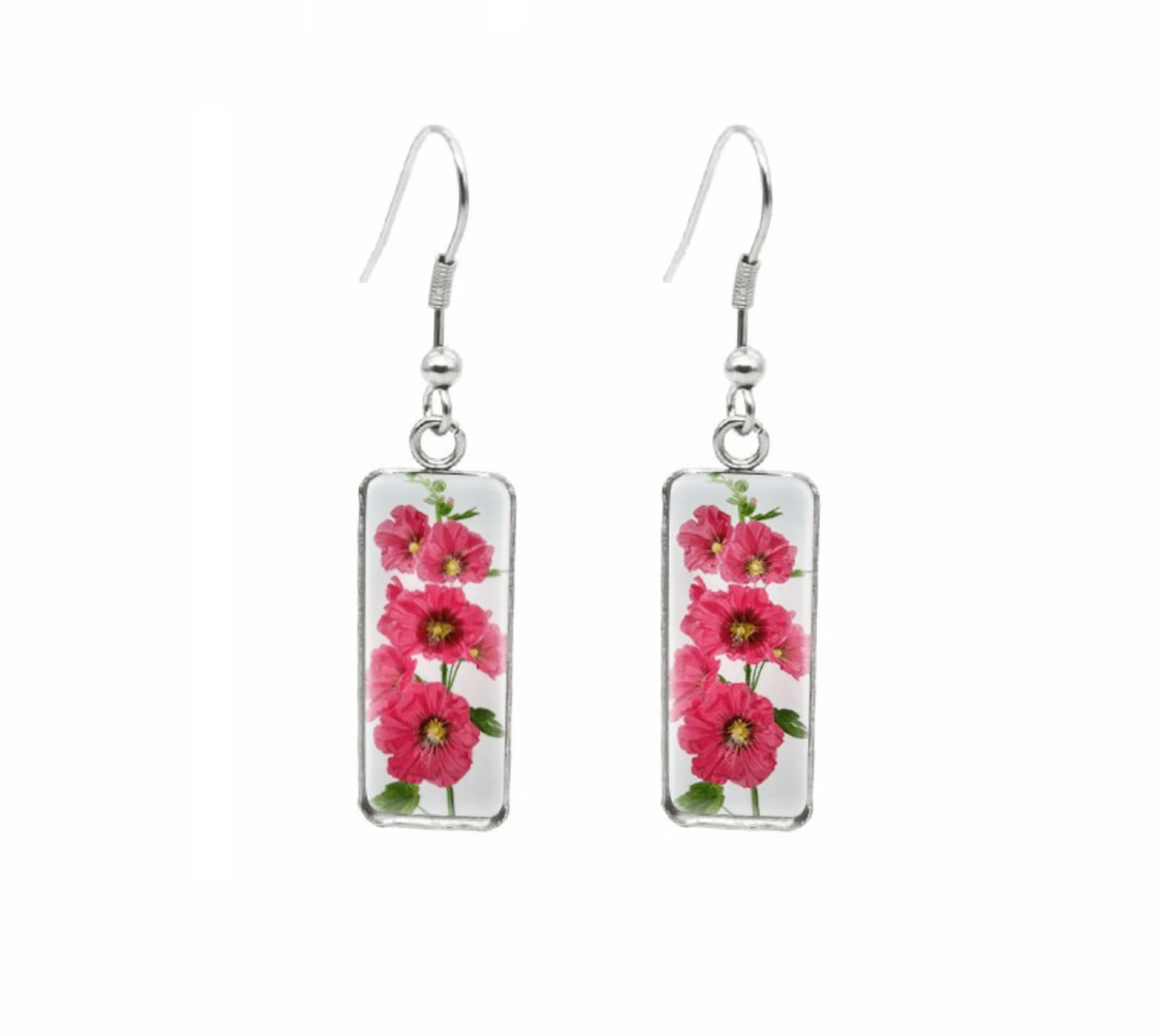Don't AsK Rectangular Art-Print Drop Earrings – Bright Pink Flowers – Lightweight Dangle Earrings for Women sold by Zulily