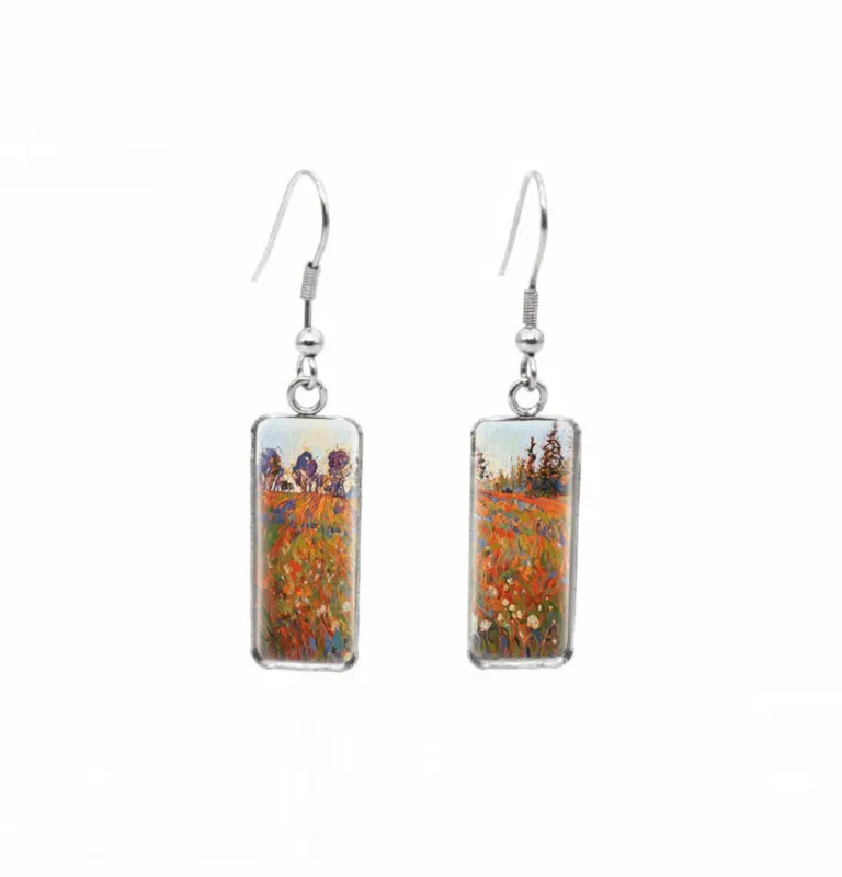 Don't AsK Rectangular Art-Print Drop Earrings – Multi Colored Flower Fields – Lightweight Dangle Earrings for Women sold by Zulily