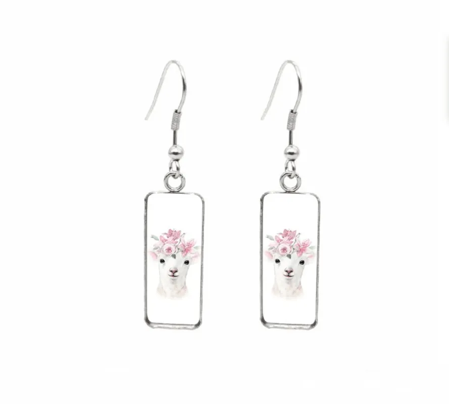 Don't AsK Rectangular Art-Print Drop Earrings – Floral Lamb – Lightweight Dangle Earrings for Women sold by Zulily