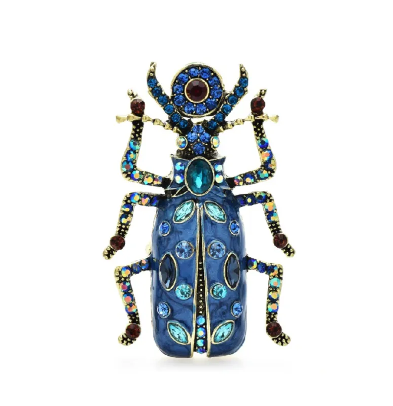 Don’t AsK Multicolour Crystal Beetle Brooch – Blue – Insect Bug Pin sold by Zulily
