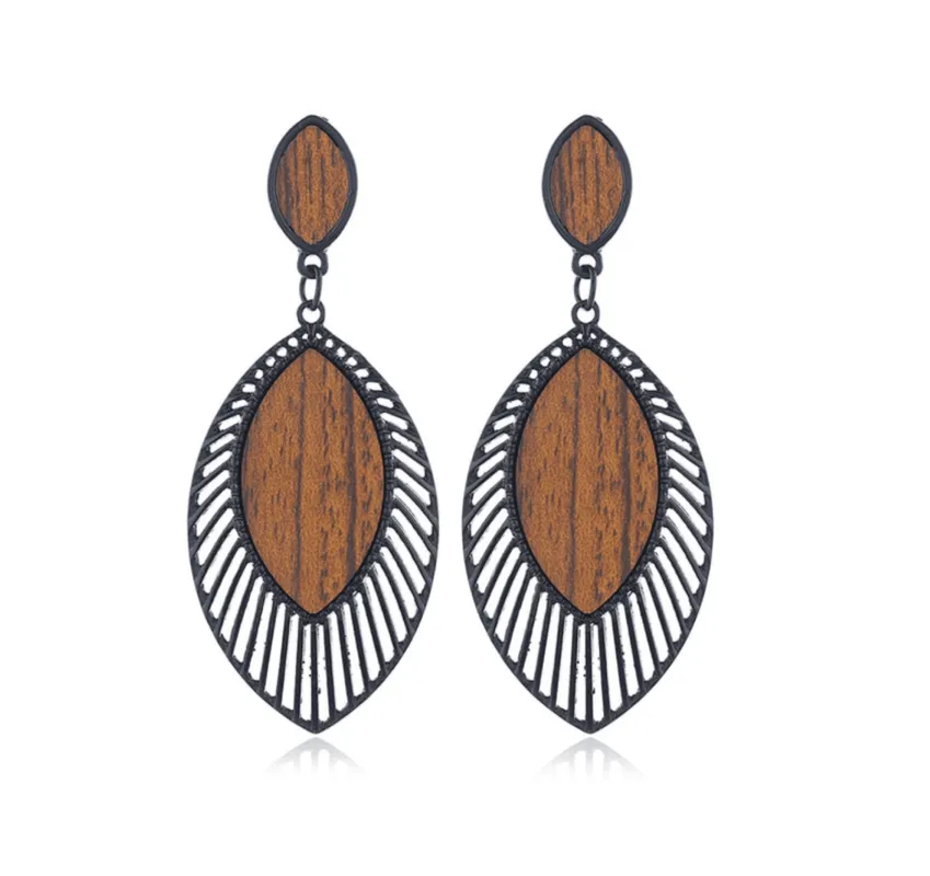 Don’t AsK Black Wood Statement Leaf Drop Earrings – Lightweight Boho Dangles sold by Zulily