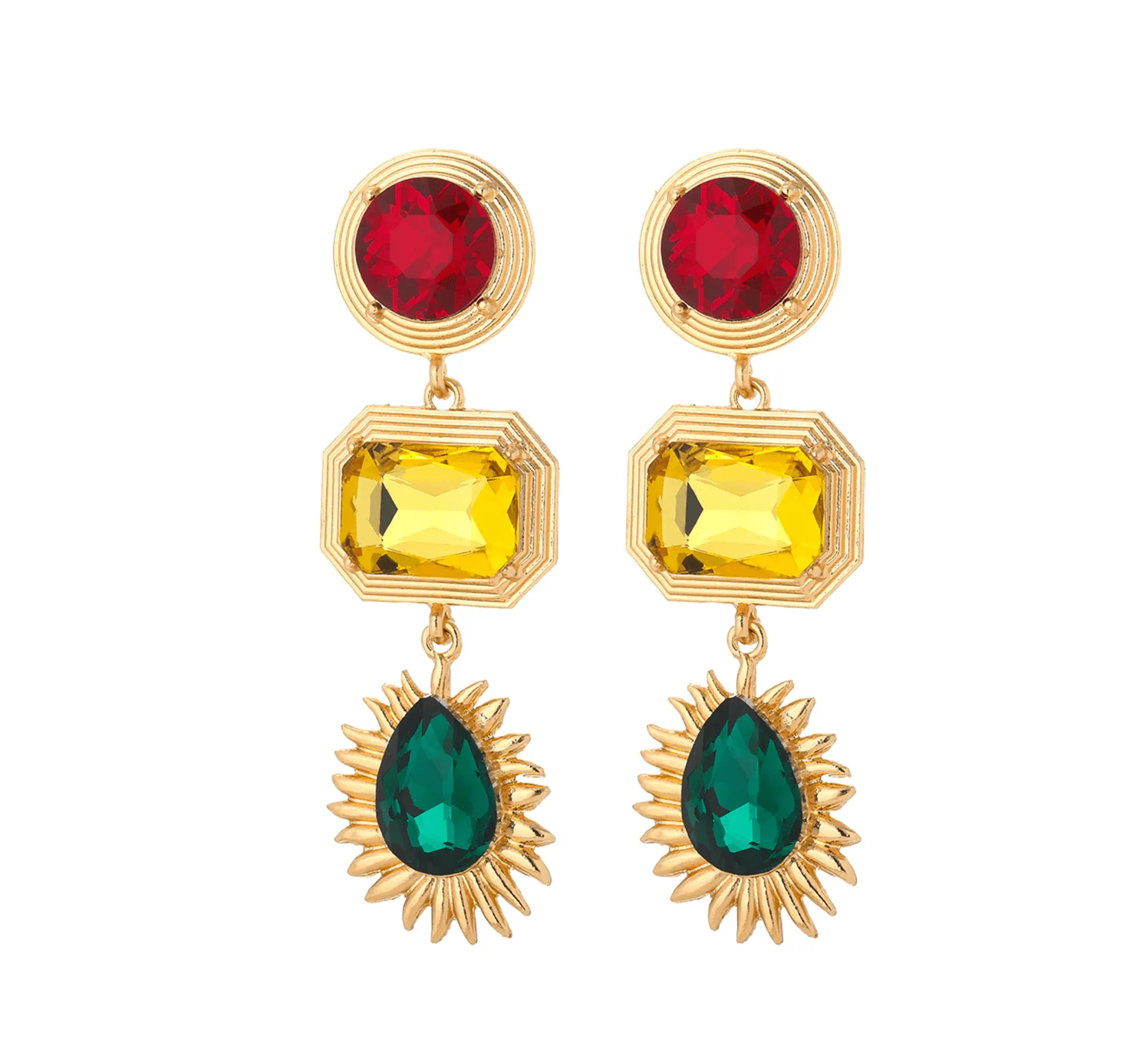 Don’t AsK Crystal Geometric Teardrop Sun Drop Earrings – Red, Topaz & Emerald Crystals sold by Zulily
