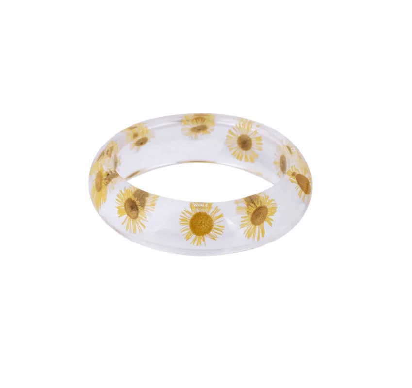 Don’t AsK Floral Transparent Cuff Bracelet – Clear Resin Cuff with Daisy Dried Flowers made by Zulily