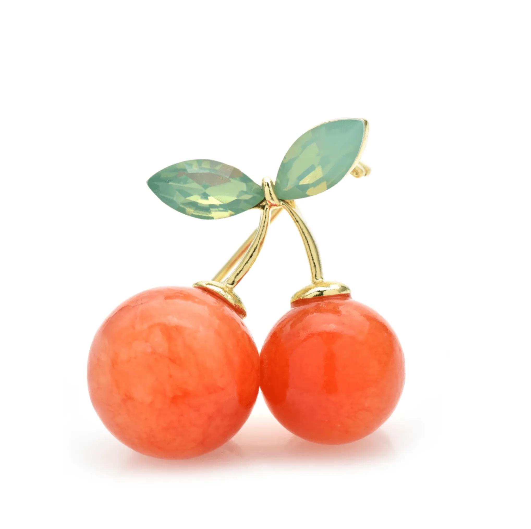Don’t AsK Orange & Green Crystal Cherry Stem Brooch – Playful Fruit Pin sold by Zulily