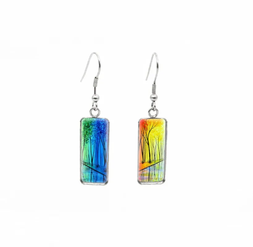 Don't AsK Rectangular Art-Print Drop Earrings – Multi Colored Trees – Lightweight Dangle Earrings for Women sold by Zulily