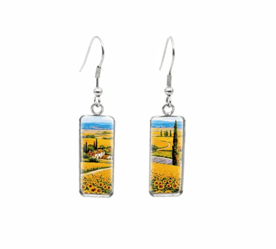 Don't AsK Rectangular Art-Print Drop Earrings – Sunflower Fields – Lightweight Dangle Earrings for Women sold by Zulily