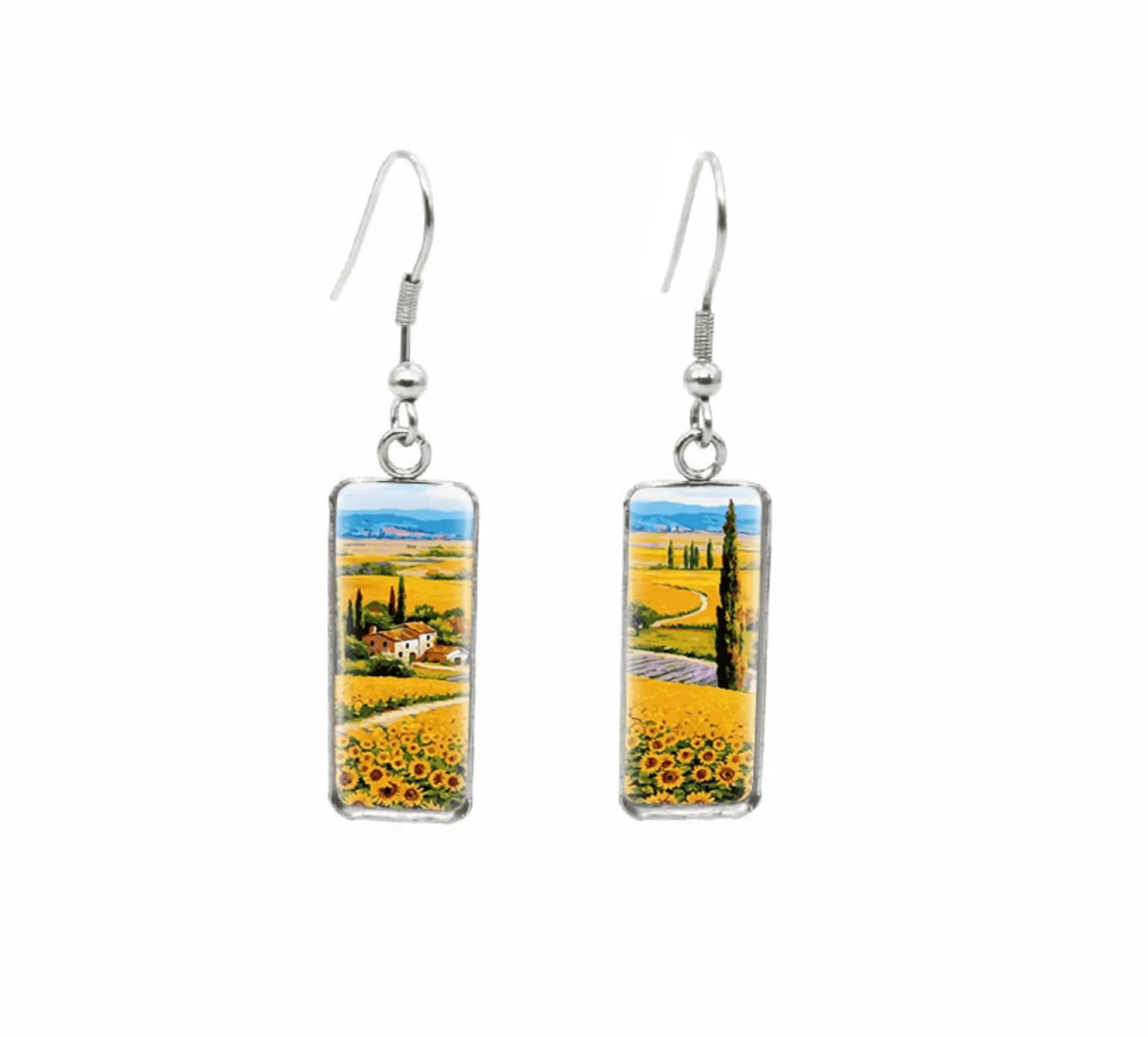 Don't AsK Rectangular Art-Print Drop Earrings – Sunflower Fields – Lightweight Dangle Earrings for Women sold by Zulily