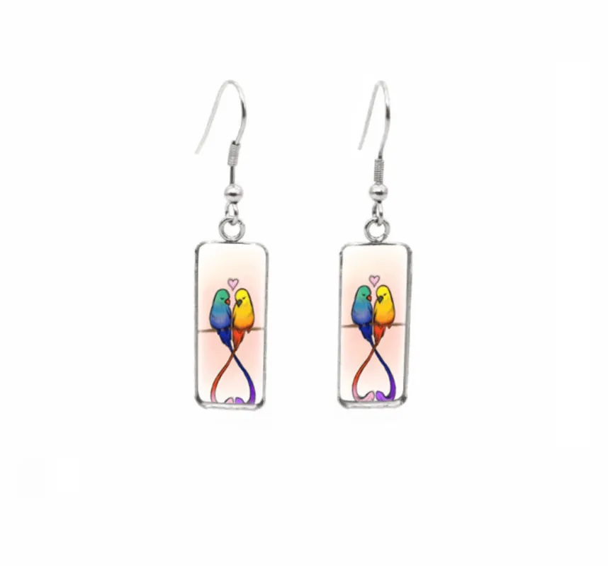Don't AsK Rectangular Art-Print Drop Earrings – Blue & Yellow Lovebirds – Lightweight Dangle Earrings for Women sold by Zulily