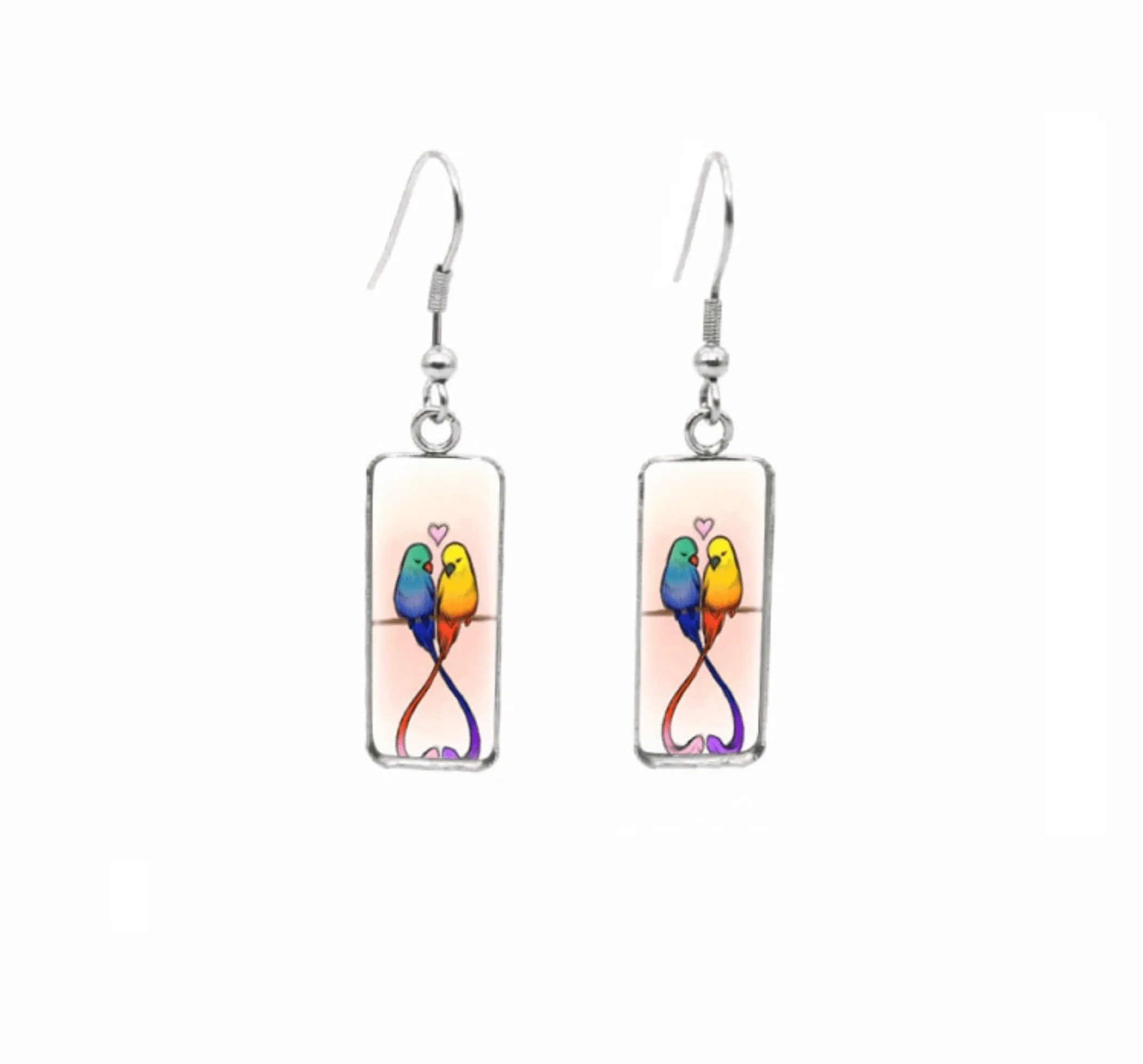 Don't AsK Rectangular Art-Print Drop Earrings – Blue & Yellow Lovebirds – Lightweight Dangle Earrings for Women sold by Zulily