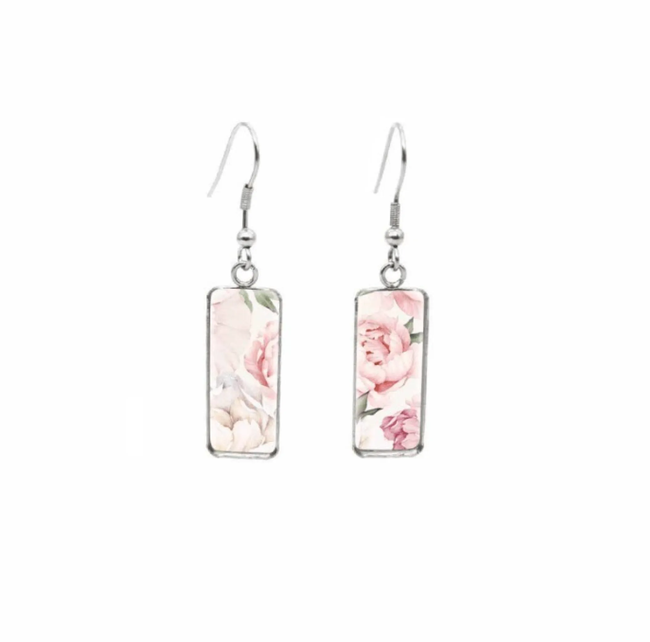 Don't AsK Rectangular Art-Print Drop Earrings – Pale Pink Flowers – Lightweight Dangle Earrings for Women sold by Zulily