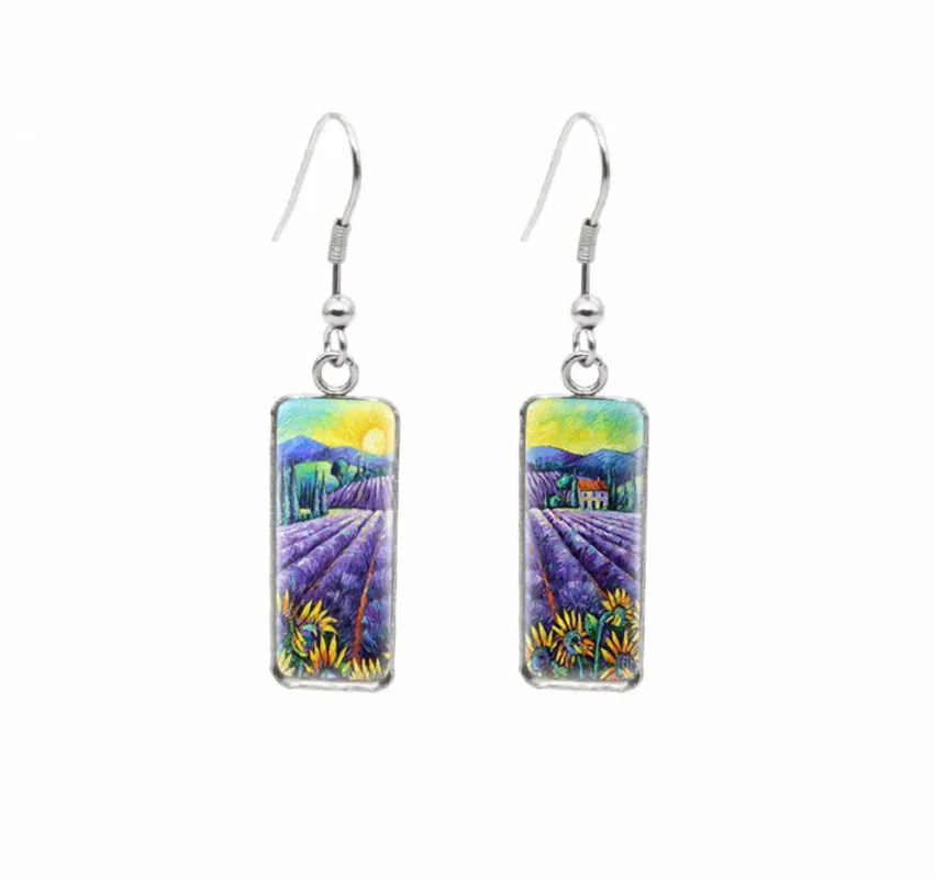 Don't AsK Rectangular Art-Print Drop Earrings – Lavender Fields – Lightweight Dangle Earrings for Women sold by Zulily