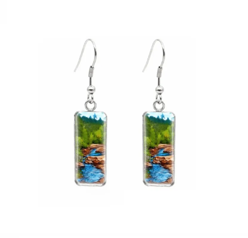 Don't AsK Rectangular Art-Print Drop Earrings – Stream – Lightweight Dangle Earrings for Women sold by Zulily