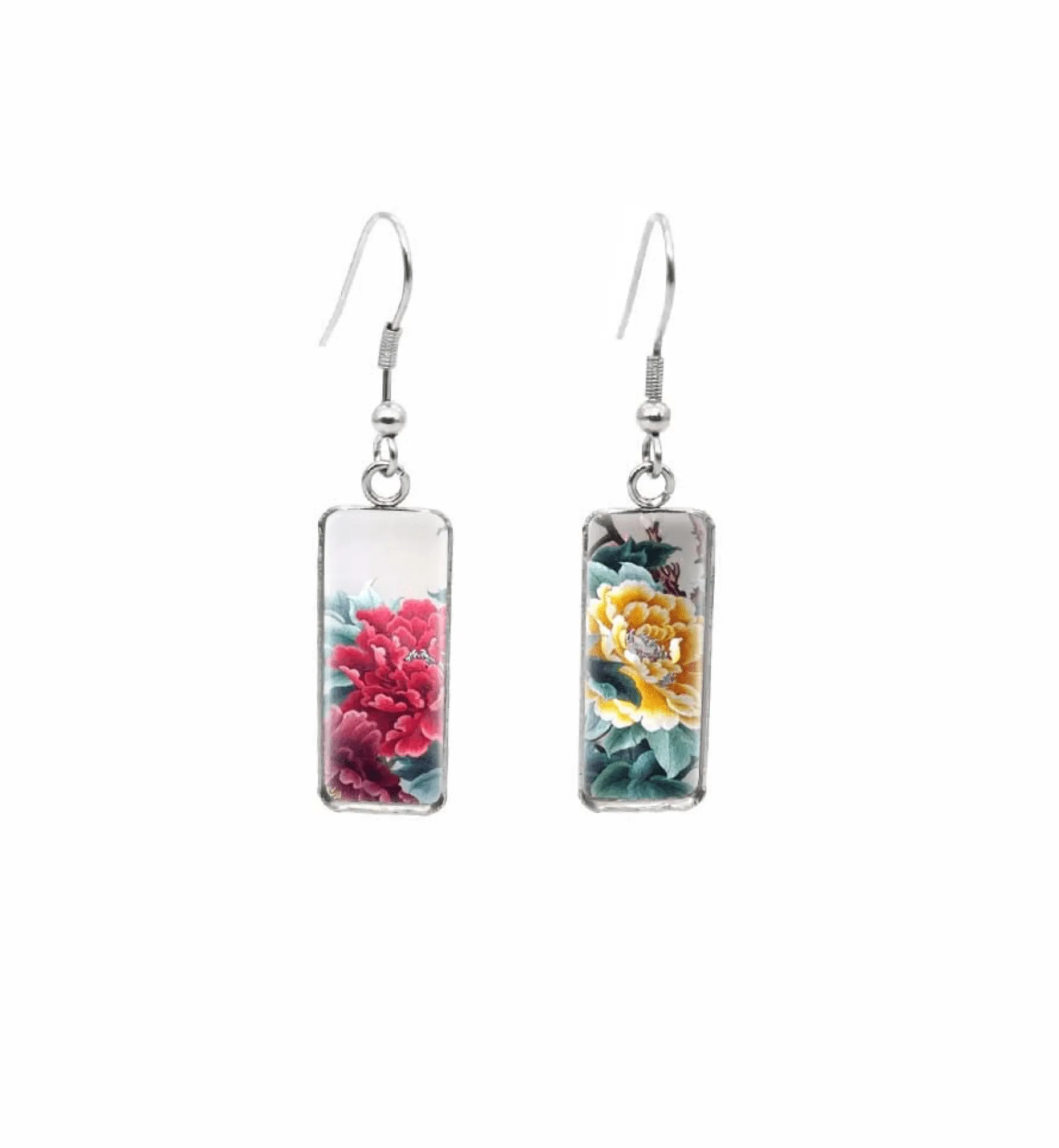 Don't AsK Rectangular Art-Print Drop Earrings – Pink & Yellow Flowers – Lightweight Dangle Earrings for Women sold by Zulily