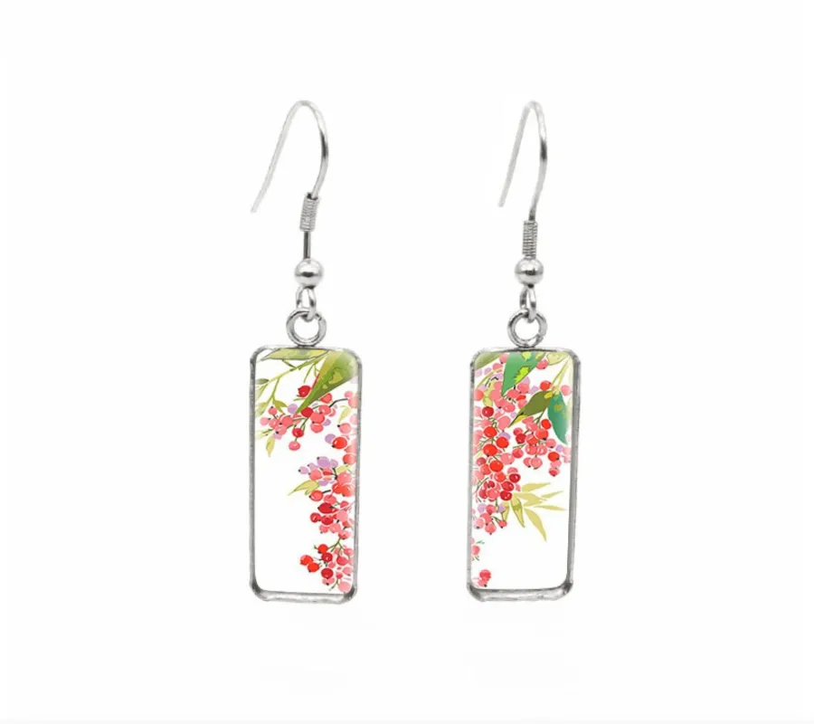 Don't AsK Rectangular Art-Print Drop Earrings – Red Berries – Lightweight Dangle Earrings for Women sold by Zulily