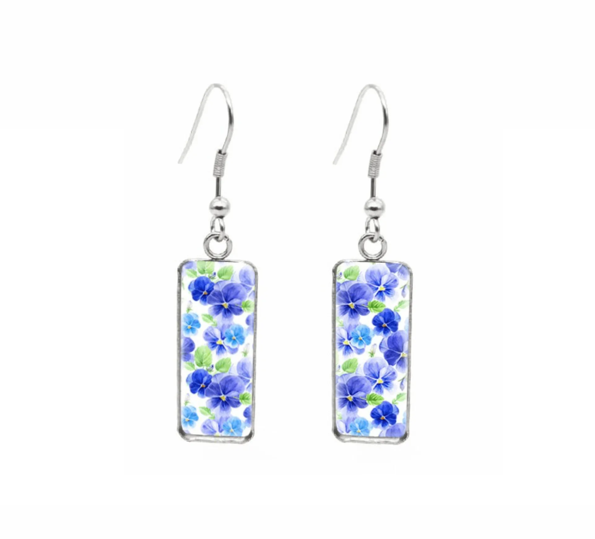 Don't AsK Rectangular Art-Print Drop Earrings – Blue Purple Flowers – Lightweight Dangle Earrings for Women sold by Zulily