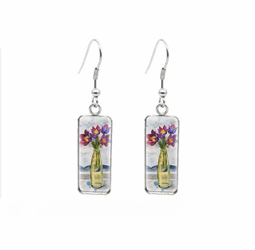 Don't AsK Rectangular Art-Print Drop Earrings – Flowers in Vase – Lightweight Dangle Earrings for Women sold by Zulily