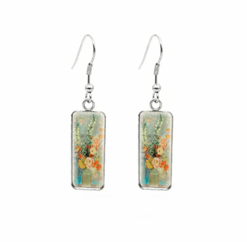 Don't AsK Rectangular Art-Print Drop Earrings – Vintage Colourful Flowers – Lightweight Dangle Earrings for Women sold by Zulily