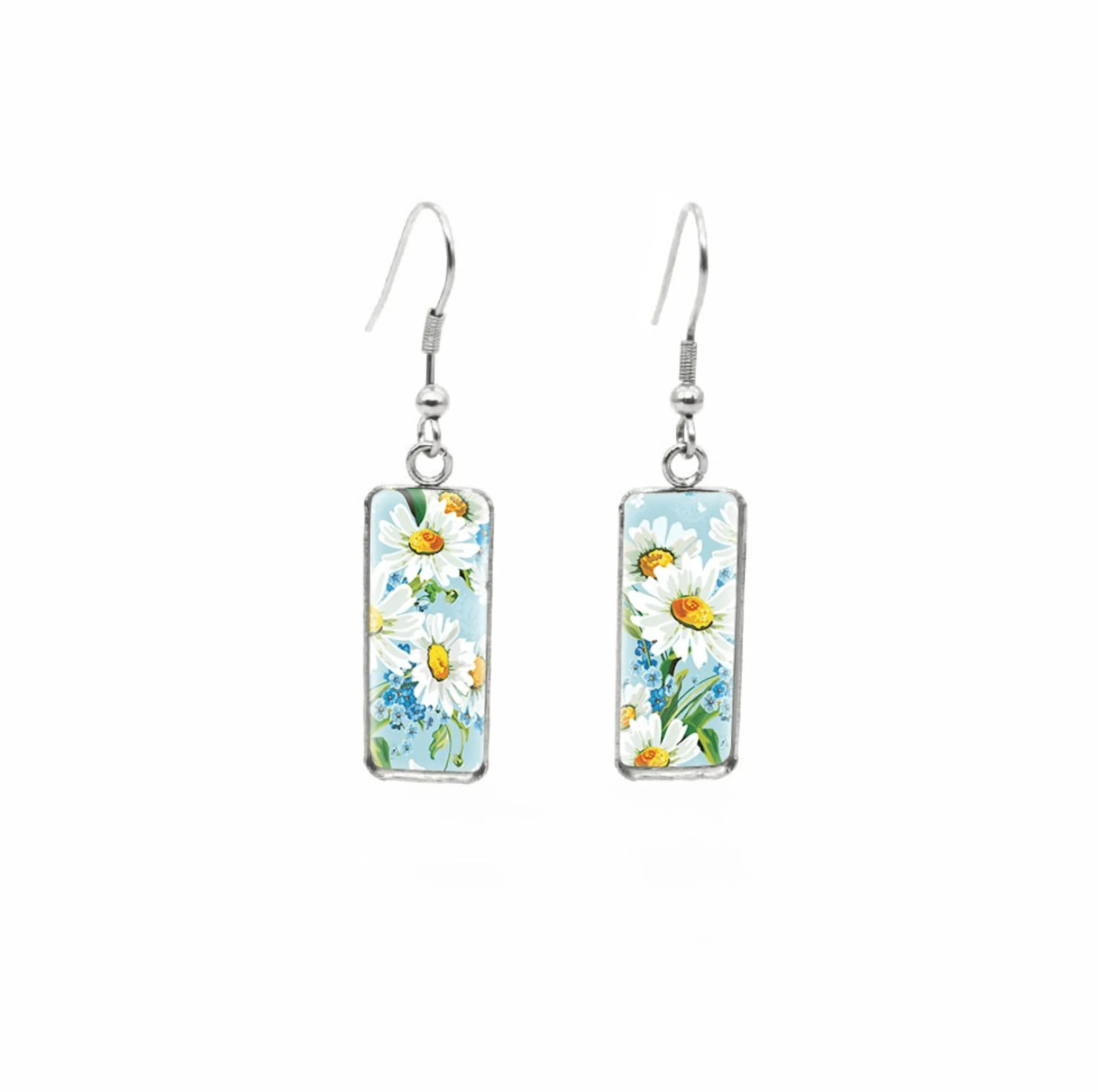 Don't AsK Rectangular Art-Print Drop Earrings – Wild Daisies – Lightweight Dangle Earrings for Women sold by Zulily