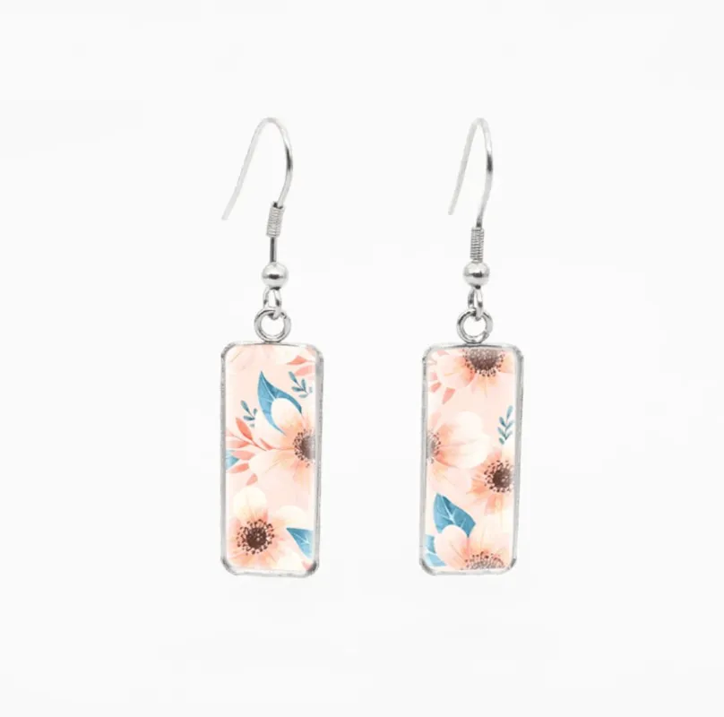 Don't AsK Rectangular Art-Print Drop Earrings – Light Pink & Blue Floral – Lightweight Dangle Earrings for Women sold by Zulily