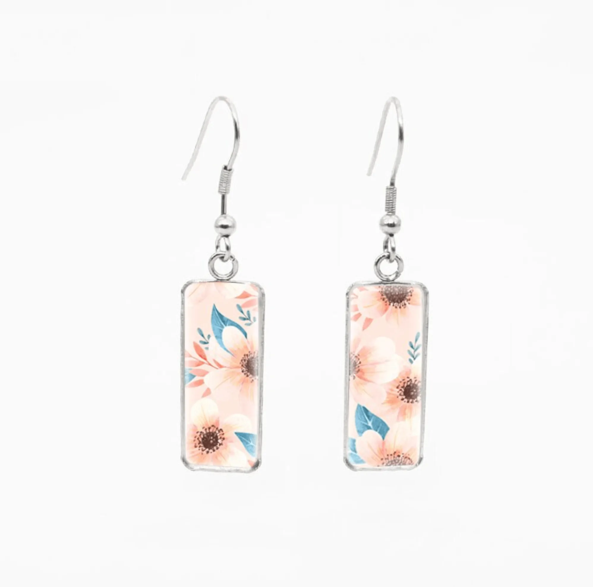 Don't AsK Rectangular Art-Print Drop Earrings – Light Pink & Blue Floral – Lightweight Dangle Earrings for Women sold by Zulily