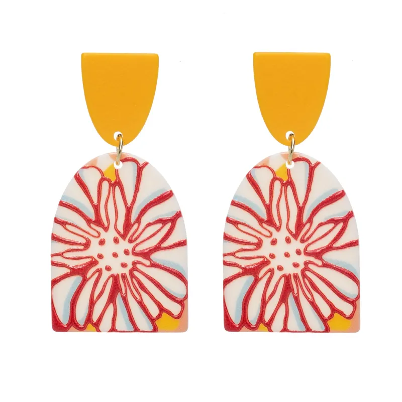 Don’t AsK Yellow Orange Patterned Drop Earrings – Bright Geometric Dangles sold by Zulily