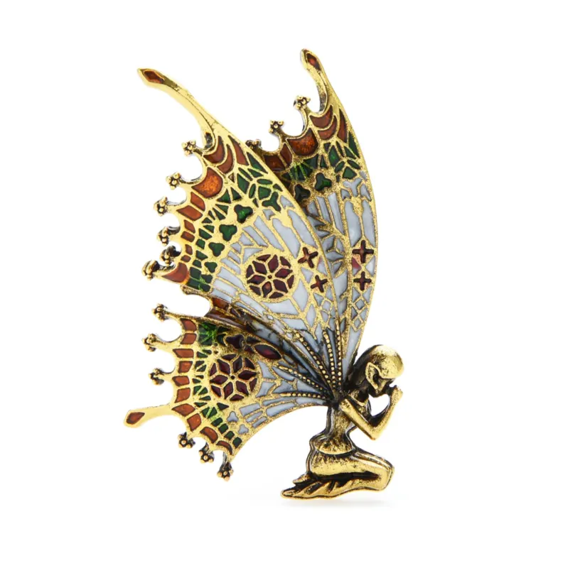 Don’t AsK Vintage Brass Orange & Green Winged Fairy Brooch – Art Nouveau Style Pin sold by Zulily