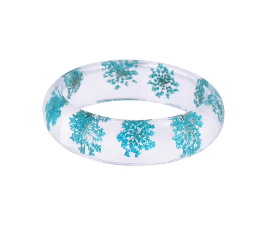 Don’t AsK Floral Transparent Cuff Bracelet – Clear Resin Cuff with Teal Dried Flowers made by Zulily