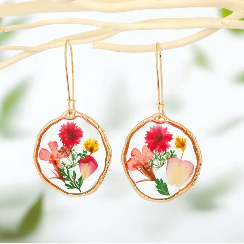 Don’t AsK Goldtone Transparent Red Mixed Dried Floral Drop Earrings – Real Flowers in Resin sold by Zulily