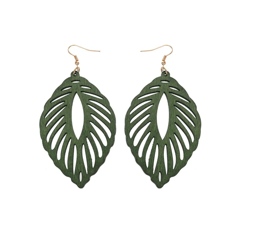 Don’t AsK Goldtone Green Wood Open Leaf Drop Earrings – Eco Boho Earrings sold by Zulily