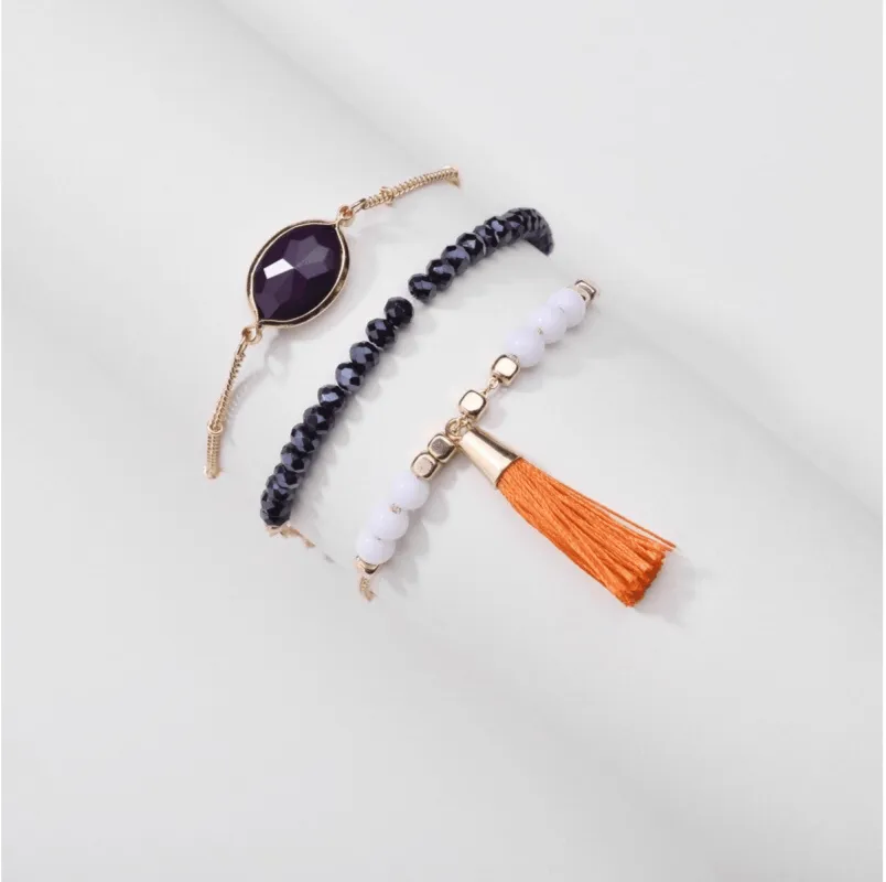 Don’t AsK Set of 3 Beaded Bracelets with Orange Tassel – Stacking Stretch Bracelets sold by Zulily