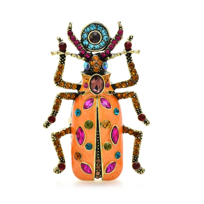 Don’t AsK Multicolour Crystal Beetle Brooch – Orange – Insect Bug Pin sold by Zulily